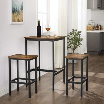 VASAGLE High Top Bar Table, Rustic Brown+Black