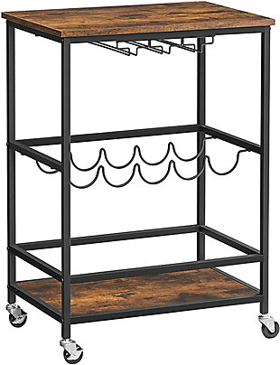 Vasagle Kitchen Trolley on Wheels with Shelves Glass and Bottle Holders, , large