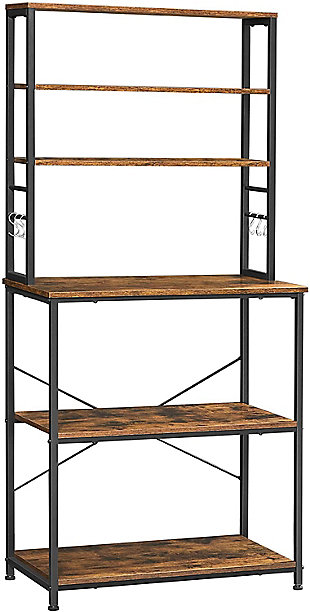 Vasagle Kitchen Shelving Unit with Shelves with 6 Hooks and Metal Frame Industrial Design Microwave Cooking Utensils, , large