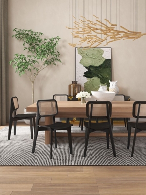 Manhattan Comfort Versailles Dining Chair (Set of 2), Black/Natural Cane, rollover