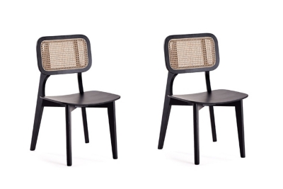 Manhattan Comfort Versailles Dining Chair (Set of 2), Black/Natural Cane, large