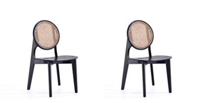 Manhattan Comfort Versailles Dining Chair (Set of 2), Black/Natural Cane, large