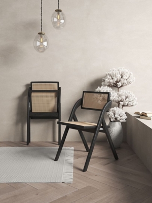 Manhattan Comfort Lambinet Dining Chair (Set of 2), Black/Natural Cane, rollover