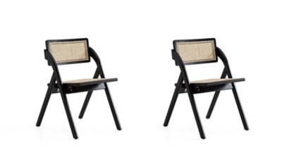 Manhattan Comfort Lambinet Dining Chair (Set of 2), Black/Natural Cane, large