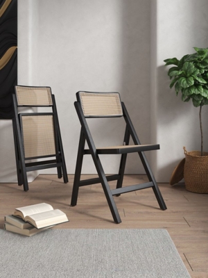 Manhattan Comfort Pullman Dining Chair (Set of 2), Black/Natural Cane, rollover