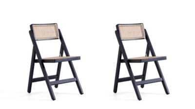 Manhattan Comfort Pullman Dining Chair (Set of 2), Black/Natural Cane, large