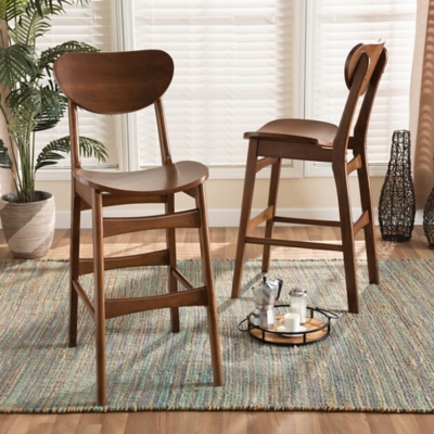 Baxton Studio Katya Bar Stool Set, Walnut Brown, rollover