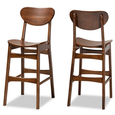Baxton Studio Katya Bar Stool Set, Walnut Brown, large