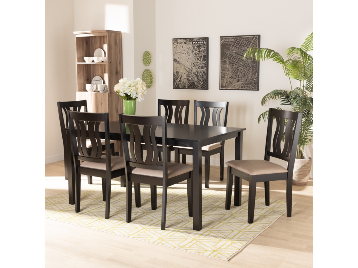 Baxton Studio Fenton Dining Table and 6 Chairs Set Ashley