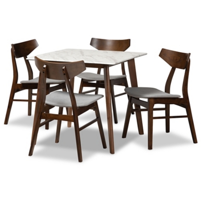 Baxton Studio Pearson 5-Piece Dining Set, Light Gray/Walnut Brown, large