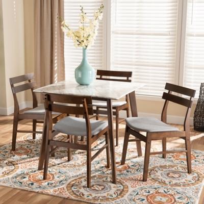 Baxton Studio Richmond 5-Piece Dining Set, Light Gray/Walnut Brown, rollover
