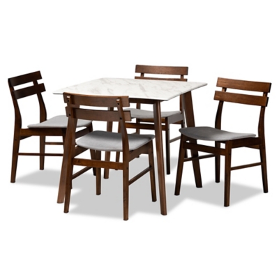 Baxton Studio Richmond 5-Piece Dining Set, Light Gray/Walnut Brown, large