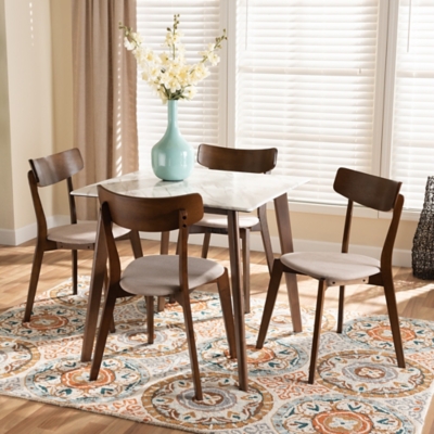 Baxton Studio Reba 5-Piece Dining Set, Light Beige/Walnut Brown, large