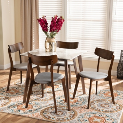 Baxton Studio Reba 5-Piece Dining Set, Light Gray/Walnut Brown, large