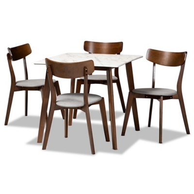 Baxton Studio Reba 5-Piece Dining Set, Light Gray/Walnut Brown, large