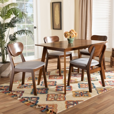Baxton Studio Damara 5-Piece Dining Set, Gray/Walnut Brown, rollover