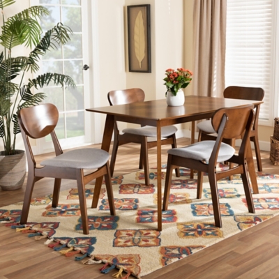 Baxton Studio Katya Upholstered 5-Piece Dining Set, Gray/Walnut Brown, rollover