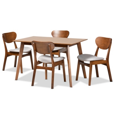 Baxton Studio Katya Upholstered 5-Piece Dining Set, Gray/Walnut Brown, large