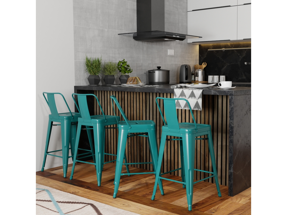 Simpli Home Rayne Counter Height Bar Stool (Set of 4), Teal Blue, large