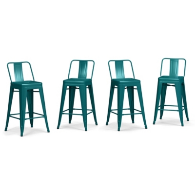 Simpli Home Rayne Counter Height Bar Stool (Set of 4), Teal Blue, large