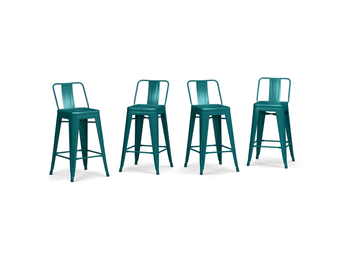 Simpli Home Rayne Counter Height Bar Stool (Set of 4), Teal Blue, large
