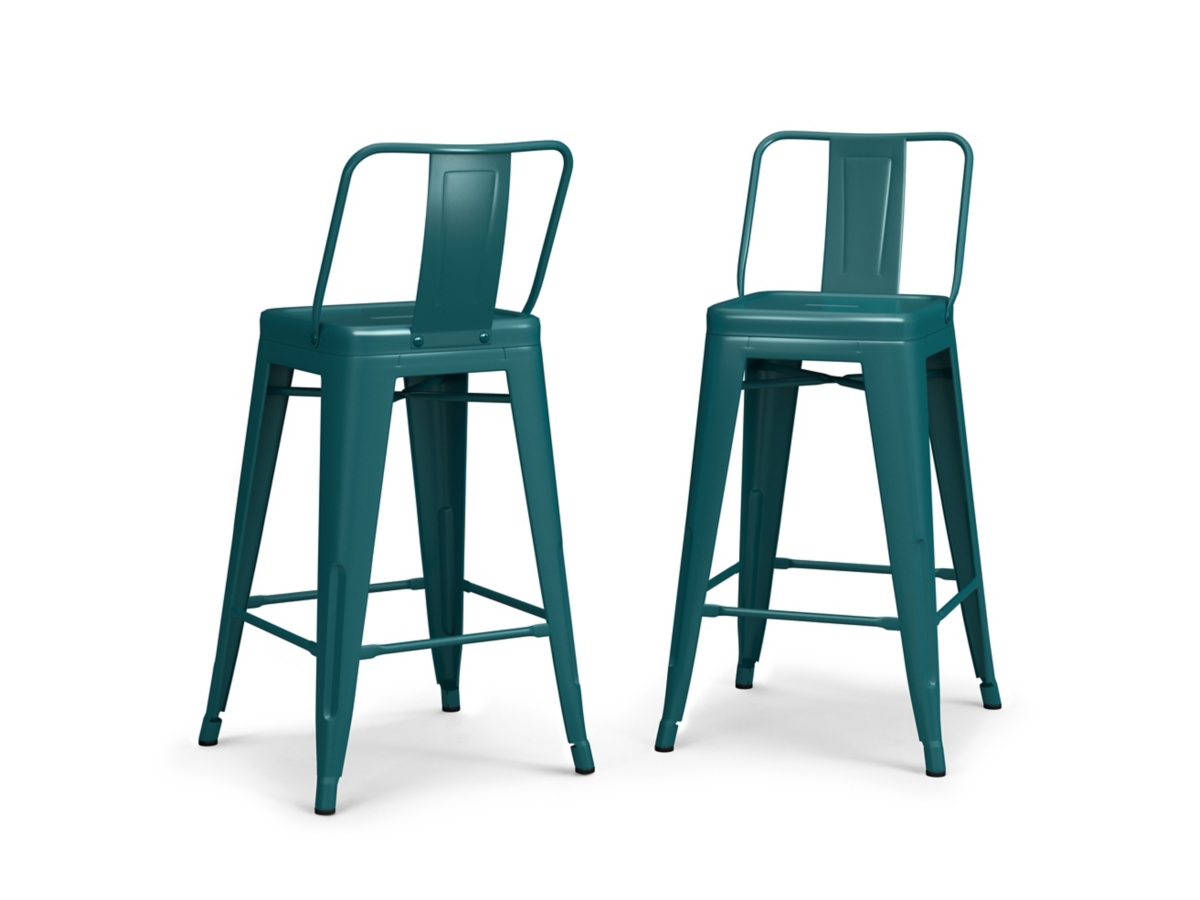 Simpli Home Rayne Counter Height Bar Stool (Set of 4), Teal Blue, large