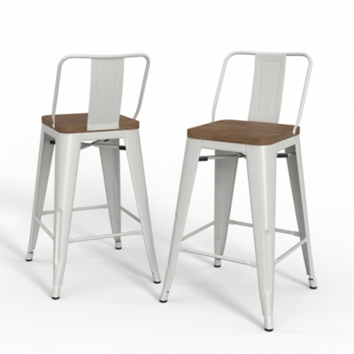 Simpli Home Rayne Counter Height Bar Stool (Set of 2), White, large