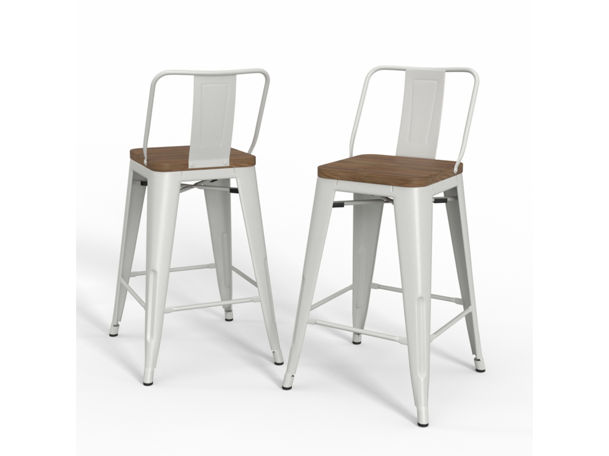 Simpli Home Rayne Counter Height Bar Stool (Set of 2), White, large