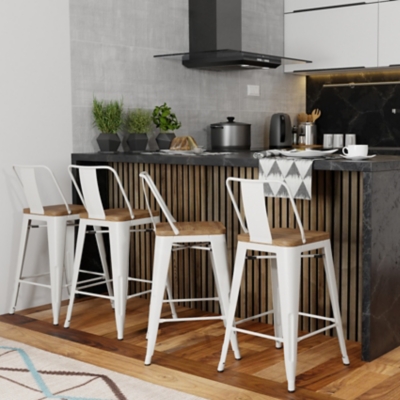 Simpli Home Rayne Counter Height Bar Stool (Set of 4), White, rollover