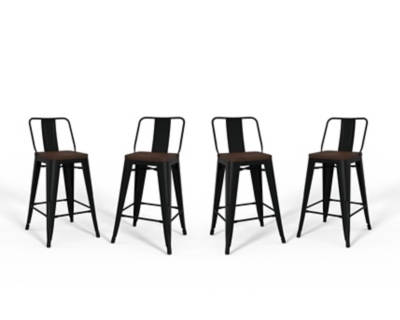 Simpli Home Rayne Counter Height Bar Stool (Set of 4), Black, large