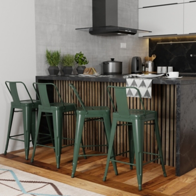 Simpli Home Rayne Counter Height Bar Stool (Set of 4), Deep Sage Green, large