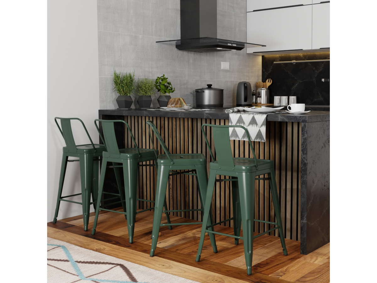 Simpli Home Rayne Counter Height Bar Stool (Set of 4), Deep Sage Green, large