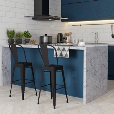 Simpli Home Fletcher Counter Height Bar Stool (Set of 2), Black, rollover