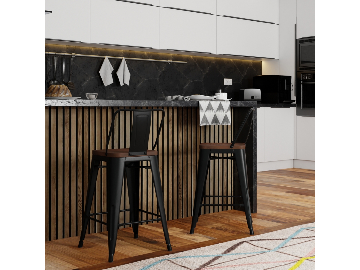 Simpli Home Rayne Counter Height Bar Stool (Set of 2), Black, large