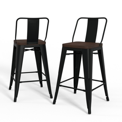 Simpli Home Rayne Counter Height Bar Stool (Set of 2), Black, large