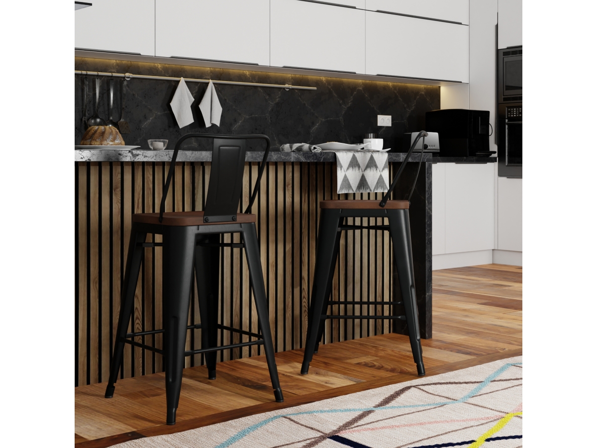 Simpli Home Rayne Bar Stool (Set of 2), Black, large