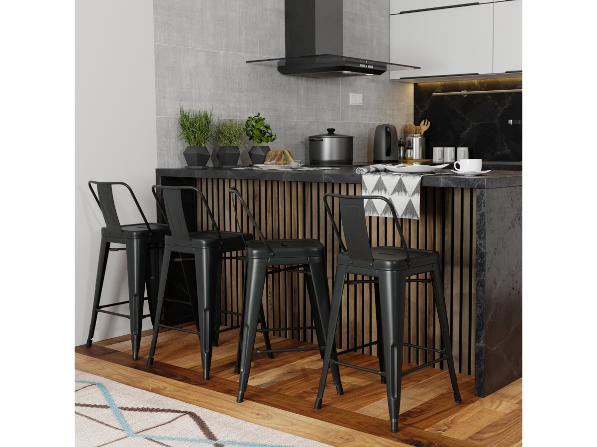 Simpli Home Rayne Counter Height Bar Stool (Set of 4), Black, large