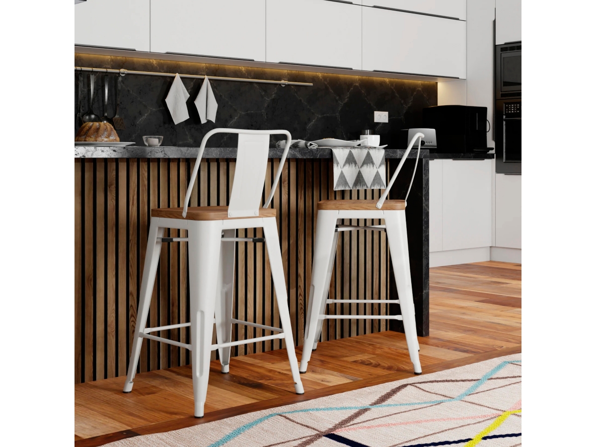 Simpli Home Rayne Bar Stool (Set of 2), White, large