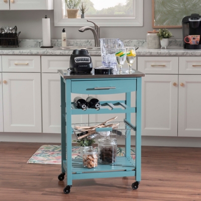 D600008356 Linon Shea Kitchen Cart, Blue sku D600008356