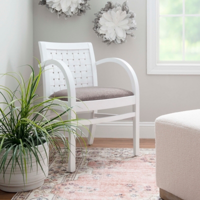 Linon Mari Arm Dining Chair, White, rollover