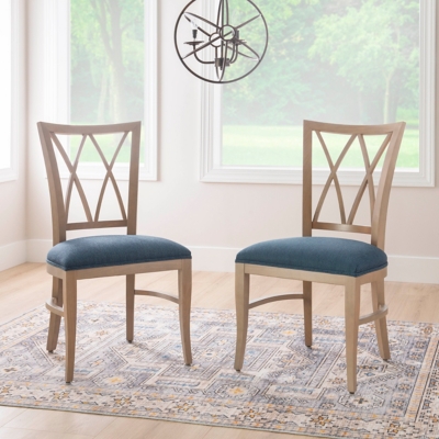 Linon Hyde Dining Chairs (Set of 2), Blue/Brown, rollover
