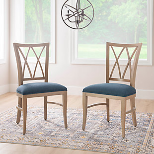 Linon Hyde Dining Chairs (Set of 2), Blue/Brown, rollover