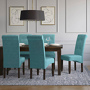 Simpli Home Cosmopolitan Contemporary Deluxe Tufted Parson Chair (Set of 2) in Aqua Linen Look Fabric, Aqua, rollover