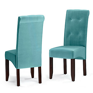 Simpli Home Cosmopolitan Contemporary Deluxe Tufted Parson Chair (Set of 2) in Aqua Linen Look Fabric, Aqua, large
