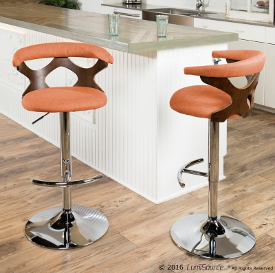 Louis Adjustable Height Bar Stool with Swivel, Orange, large