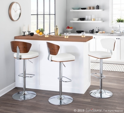 Louis Adjustable Height Bar Stool, White