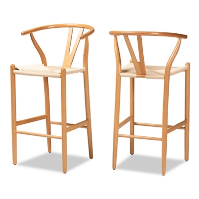 Baxton Studio Paxton Bar Stool Set, Beige/Oak Brown, large