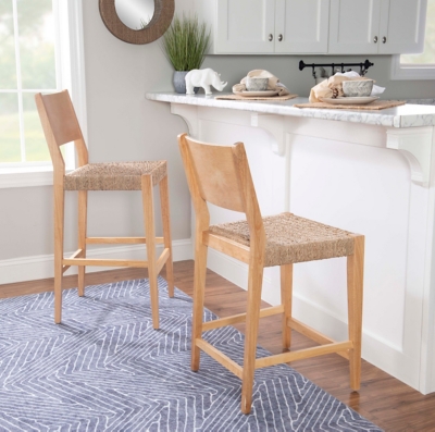 Linon Farren Barstools (Set of 2), Natural, rollover