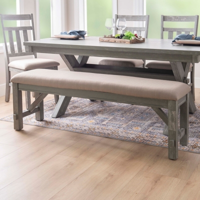 D600009269 Linon 60 Benton Dining Bench, Weathered Gray sku D600009269