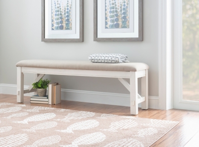 Linon Benton Dining Bench, Smokey White